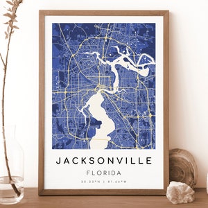 JACKSONVILLE Florida-kaart afdrukken | Kaart van Jacksonville | Digitale muurkunst | Poster stadskaart Jacksonville | Cadeaukaart | Vermeer-stijl:
