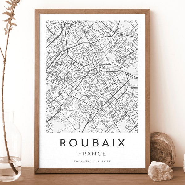 ROUBAIX France Map Print | Map of Roubaix | Digital Wall Art | Roubaix City Map Poster | Gift Map | Modern Map | blackandwhite style