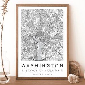 WASHINGTON Distrikt of Columbia Karte Drucken | Landkarte Washington | Washington Poster | Geschenk Karte | schwarzweißem Stil