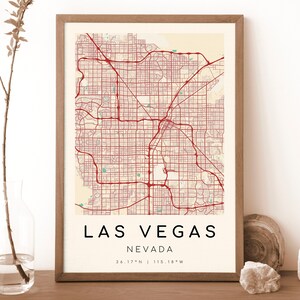 LAS VETAS Nevada Karte Drucken | Karte von Las Vegas | Digitales Wandbild | Las Vegas Map Poster | Geschenk Karte | Moderne Karte | Vintage-Stil