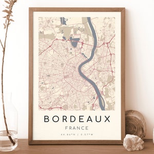 Impression de carte de France de BORDEAUX | Carte de Bordeaux | Art mural numérique | Affiche de plan de ville de Bordeaux | Carte cadeau | Carte moderne | style velasquez