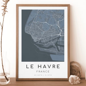 LE HAVRE Frankreich Karte Drucken | Karte von Le Havre | Digitales Wandbild | Le Havre Stadt Karte Poster | Geschenk Karte | Moderne Karte | dunkelblauen Style