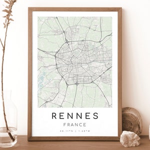 Mapa impresso de RENNES, França | Mapa de Rennes | Arte de parede digital | Pôster com mapa da cidade de Rennes | Mapa para presente | Mapa moderno | estilo minimalista2