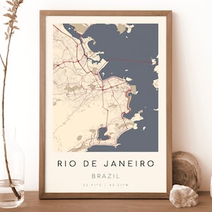 RIO DE JANEIRO Brasilien Karte Poster | Landkarte Brasilien | Poster Brasilien Stadtplan | Geschenk Karte | im velazquez stil