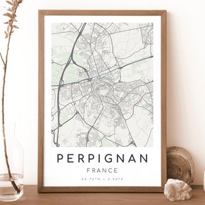 Impresión de mapa de Perpiñán, Francia / Mapa de Perpiñán / Arte mural digital / Póster con el mapa de la ciudad de Perpiñán / Mapa de regalo / Mapa moderno / Estilo minimalista2