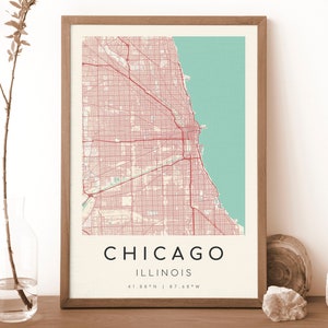 CHICAGO Illinois Karte Drucken | Karte Chicago | Digitales Wandbild | Chicago Stadt Karte Poster | Geschenk Karte | Moderne Landkarte | Vintage-Stil