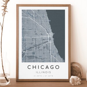 CHICAGO Illinois Karte Drucken | Karte Chicago | Digitales Wandbild | Chicago Stadt Karte Poster | Geschenk Karte | Moderne Landkarte | dunkelblauen Style