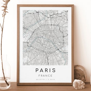 パリ フランス地図プリント | パリの地図 | デジタルウォールアート | パリ市地図ポスター | ギフトマップ | モダンマップ | ミニマリストスタイル