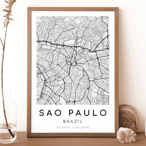Impresión del mapa de São Paulo, Brasil / Mapa de São Paulo / Arte mural digital / Póster del mapa de la ciudad de São Paulo / Mapa de regalo / Mapa moderno / Estilo blanco y negro