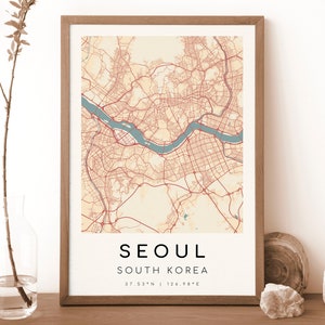 SEUL Korea Map Print | Karte von Seul | Digitales Wandbild | Seoul Karte Poster | Geschenk Karte | Moderne Karte | botticelli stil