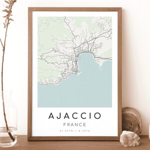 Impresión de mapa de Ajaccio, Francia / Mapa de Ajaccio / Arte mural digital / Póster con el mapa de la ciudad de Ajaccio / Mapa de regalo / Mapa moderno / Estilo minimalista2