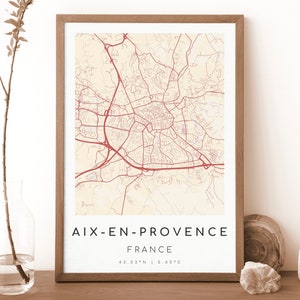 AIX-EN-PROVENCE Frankreich Karte Drucken | Karte von Aix-en-Provence | Digitales Wandbild | Aix-en-Provence Stadt Karte Poster | Geschenk Karte | Vintage-Stil