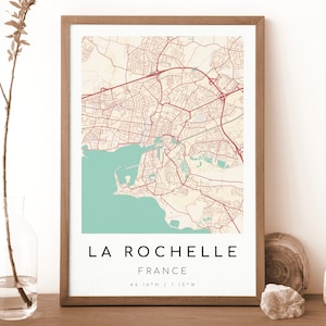 Impresión de mapa de LA ROCHELLE, Francia / Mapa de La Rochelle / Arte mural digital / Póster con el mapa de la ciudad de La Rochelle / Mapa de regalo / Mapa moderno / Estilo vintage