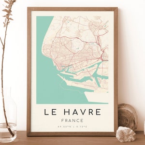 LE HAVRE Frankreich Karte Drucken | Karte von Le Havre | Digitales Wandbild | Le Havre Stadt Karte Poster | Geschenk Karte | Moderne Karte | Vintage-Stil