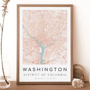 WASHINGTON Distrikt of Columbia Karte Drucken | Landkarte Washington | Washington Poster | Geschenk Karte | Rokoko-Stil
