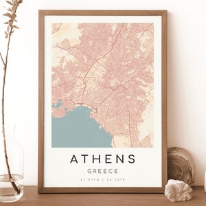 ATHEN Griechenland Karte Drucken | Karte von Athen | Digitales Wandbild | Poster Athen Stadtplan | Geschenk Karte | Moderne Karte | botticelli stil