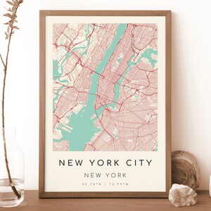 NEW YORK CITY New York Map Print | Map of New York City | Digital Wall Art | New York City City Map Poster | Gift Map | vintage style