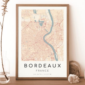 BORDEAUX Frankreich Karte Druck | Landkarte Bordeaux | Digitales Wandbild | Poster Bordeaux Stadt Karte | Geschenk Karte | Moderne Karte | botticelli stil