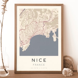 Impresión del mapa de Niza, Francia / Mapa de Niza / Arte mural digital / Póster del mapa de la ciudad de Niza / Mapa de regalo / Mapa moderno / Estilo Velázquez