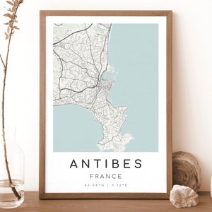 Impresión del mapa de Antibes, Francia / Mapa de Antibes / Arte mural digital / Póster del mapa de la ciudad de Antibes / Mapa de regalo / Mapa moderno / Estilo minimalista2