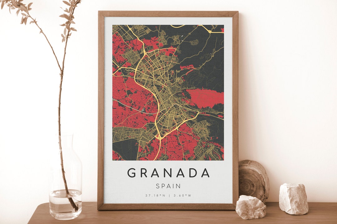 GRANADA Spain Map Print Map of Granada Digital Wall Art Etsy