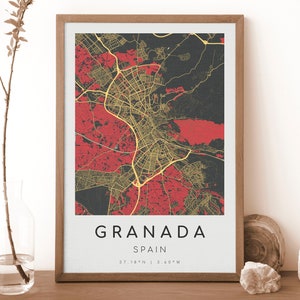 GRANADA Spain Map Print | Map of Granada | Digital Wall Art | Granada City Map Poster | Gift Map | Modern Map | kurozawa style