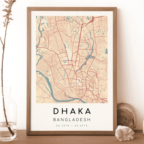 DHAKA Bangladesh Map Print | Map of Dhaka | Digital Wall Art | Dhaka City Map Poster | Gift Map | Modern Map | botticelli style