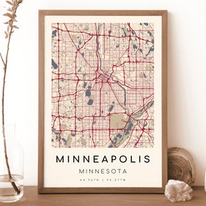 MINNEAPOLIS Minnesota Map Print | Map of Minneapolis | Digital Wall Art | Minneapolis City Map Poster | Gift Map | velazquez style