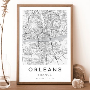 Impresión de mapa de Orleans, Francia / Mapa de Orleans / Arte mural digital / Póster con mapa de la ciudad de Orleans / Mapa de regalo / Mapa moderno / Estilo blanco y negro