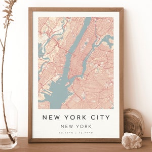 NEW YORK CITY New York Map Print | Map of New York City | Digital Wall Art | New York City City Map Poster | Gift Map | botticelli style