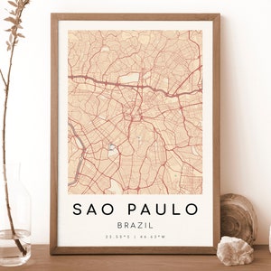 Impresión del mapa de São Paulo, Brasil / Mapa de São Paulo / Arte mural digital / Póster del mapa de la ciudad de São Paulo / Mapa de regalo / Mapa moderno / Estilo Botticelli