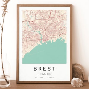 Impresión de mapa de BREST, Francia / Mapa de Brest / Arte mural digital / Póster con mapa de la ciudad de Brest / Mapa de regalo / Mapa moderno / Estilo vintage