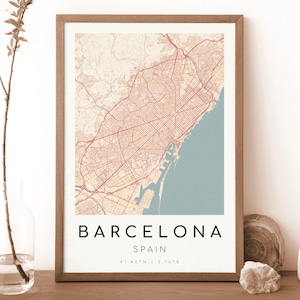 Impresión del mapa de Barcelona, España / Mapa de Barcelona / Arte mural digital / Póster del mapa de la ciudad de Barcelona / Mapa de regalo / Mapa moderno / Estilo Botticelli