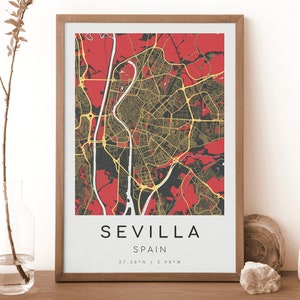 SEVILLA Spain Map Print | Map of Sevilla | Digital Wall Art | Sevilla City Map Poster | Gift Map | Modern Map | kurozawa style