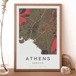 ATHEN Griechenland Karte Drucken | Karte von Athen | Digitales Wandbild | Poster Athen Stadtplan | Geschenk Karte | Moderne Karte | im Kurozawa-Stil