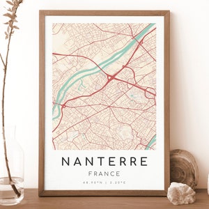Impresión del mapa de NANTERRE, Francia / Mapa de Nanterre / Arte mural digital / Póster del mapa de la ciudad de Nanterre / Mapa de regalo / Mapa moderno / Estilo vintage