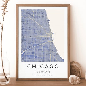 CHICAGO Illinois Karte Drucken | Karte Chicago | Digitales Wandbild | Chicago Stadt Karte Poster | Geschenk Karte | Moderne Landkarte | Vermeer Stil