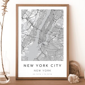 NEW YORK Impression de carte de New York | Carte de New York | Art mural numérique | affiche de carte de la ville de New York | Carte cadeau | style noir et blanc