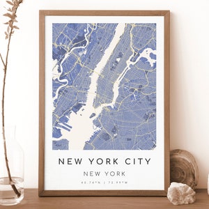 NEW YORK CITY New York Map Print | Map of New York City | Digital Wall Art | New York City City Map Poster | Gift Map | vermeer style