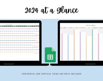 2024 en un coup d'oeil | de calendrier annuel Google Sheets | Agenda numérique annuel