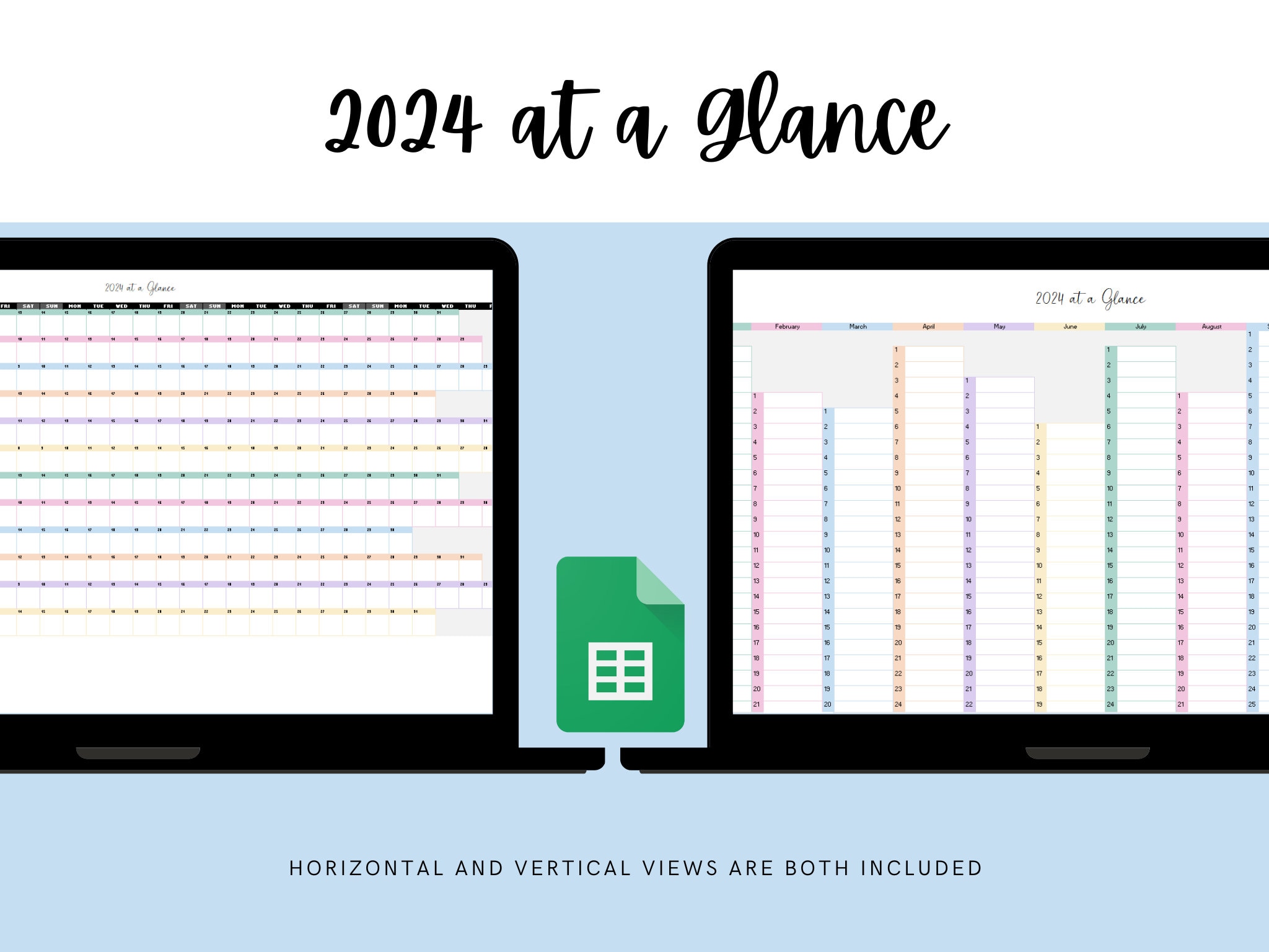 2024 at a Glance Google Sheets Yearly Calendar Template Digital Full