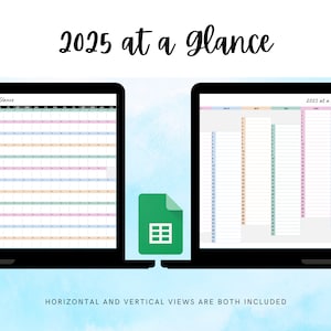 2025 w skrócie | Szablon kalendarza rocznego Google Sheets | Cyfrowy planer na cały rok