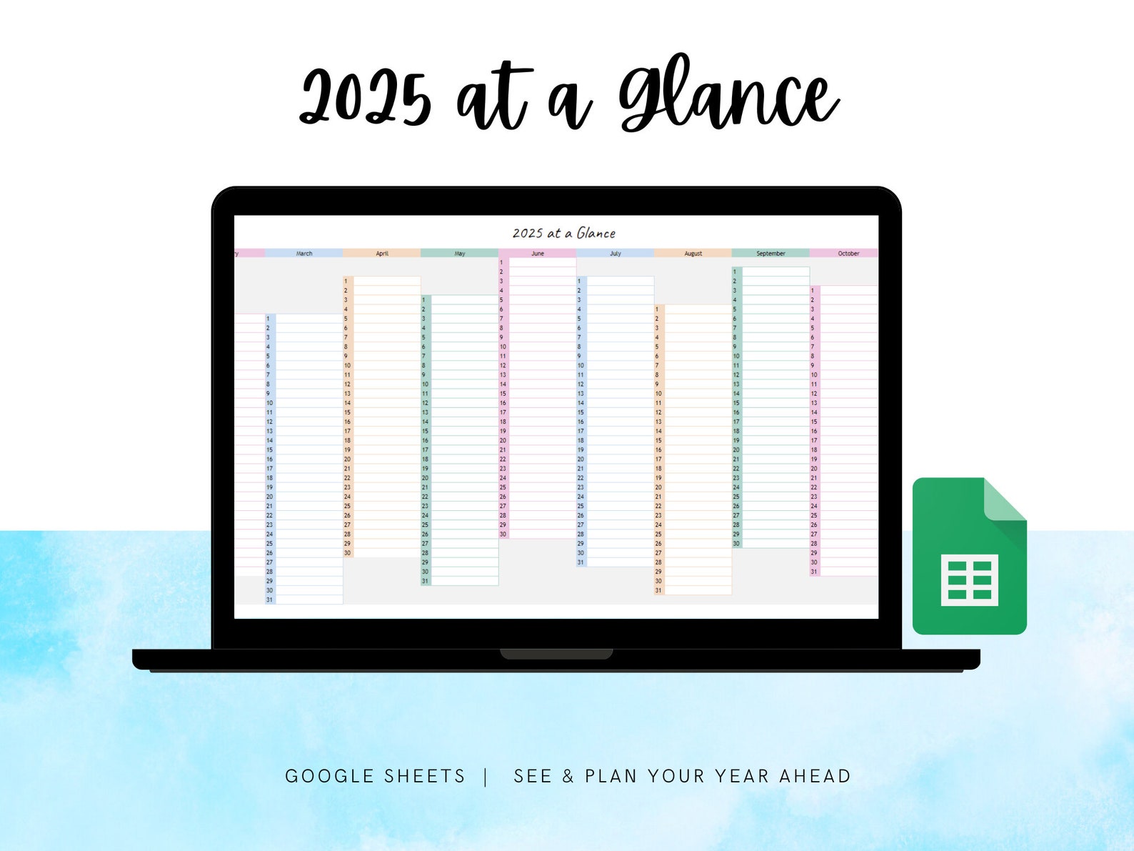 2025 at a Glance | Google Sheets Yearly Calendar Template | Digital ...