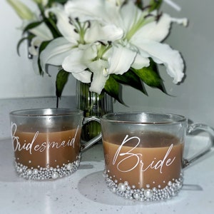 Personalised Pearl Mugs Bridesmaid Proposal and Morning of Wedding.