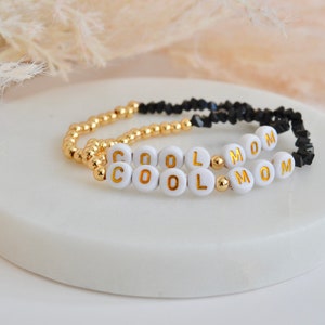 Custom personalized letter bracelet, stretchy black and gold image 6