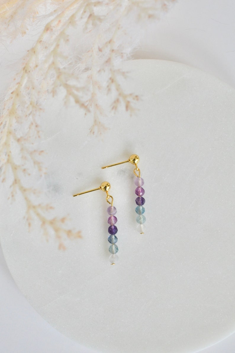 Fluorite Gradient Natural Stone Faceted Crystal dangle earrings image 4