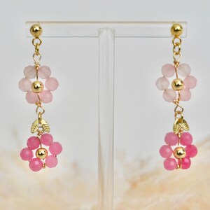 Rose Quartz, Rose Crystal Natural Stone Faceted crystals flower dangle earrings image 2