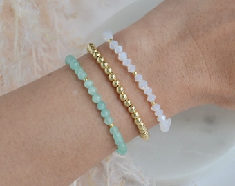 Aqua Cat's Eye Bracelet, stretch bracelet, dainty, minimalist, gift for her