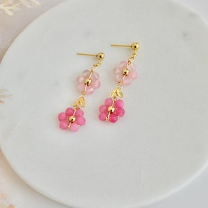 Rose Quartz, Rose Crystal Natural Stone Faceted crystals flower dangle earrings image 5