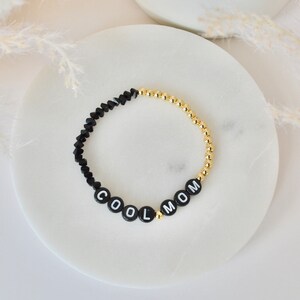 Custom personalized letter bracelet, stretchy black and gold image 5